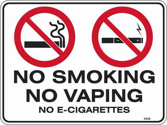 No Smoking, Vaping or e-cigs 1.2m large text